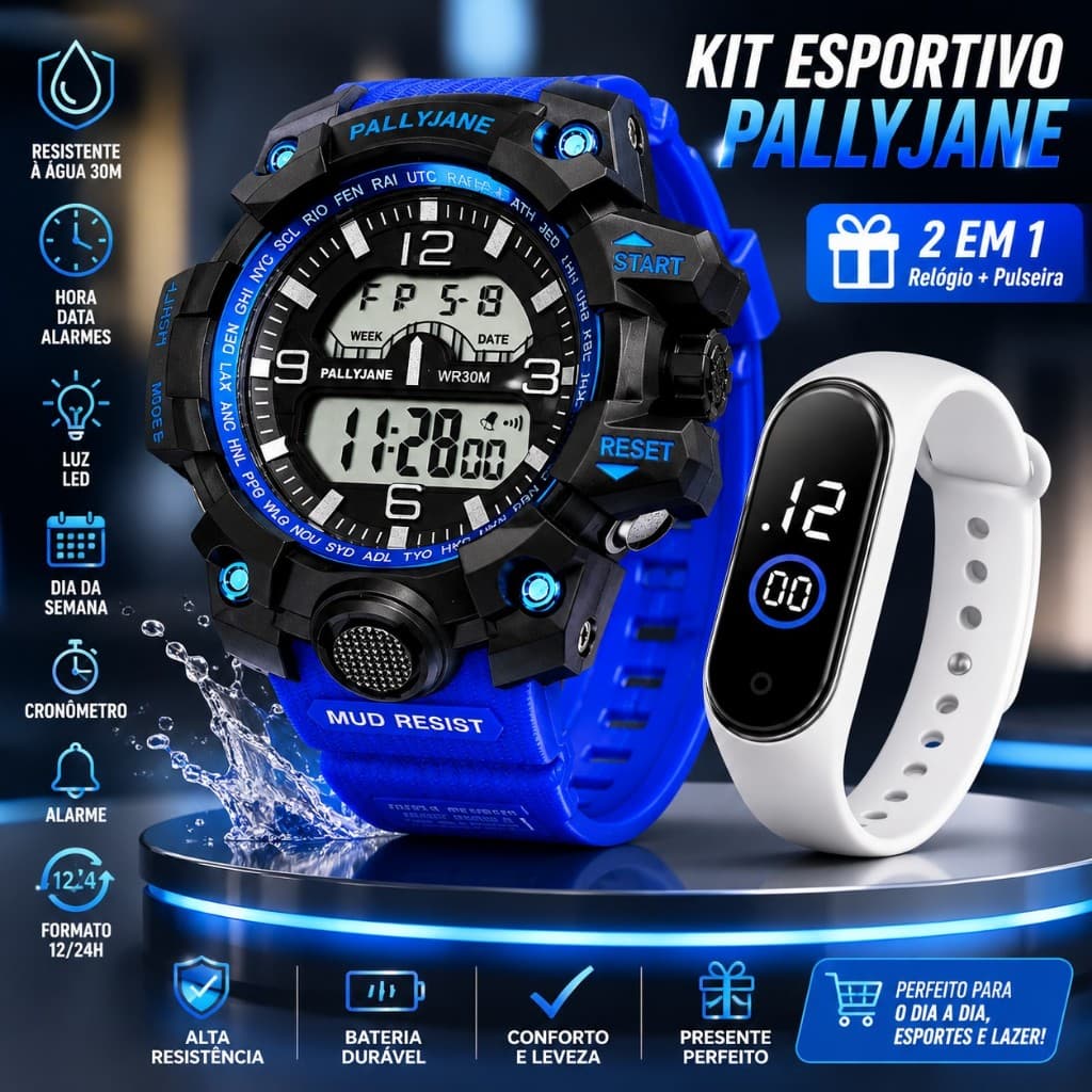 Relógio Masculino Shock Digital Esportivo Original Resistente à Água LED Alarme Cronômetro