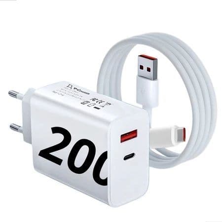 Carregador Turbo 200w Usb-c Compativel Com iPhone e Xiaomi