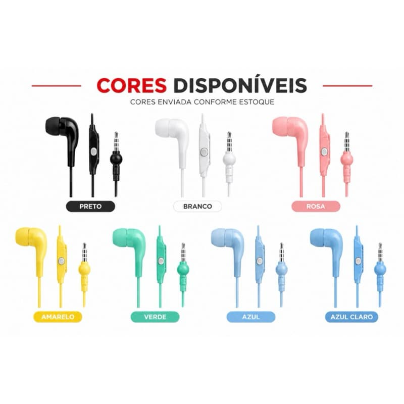 ✅ Fone de Ouvido Kapbom KA-833 Plug P2 3,5mm Cabo Resistente Cores Sortidas