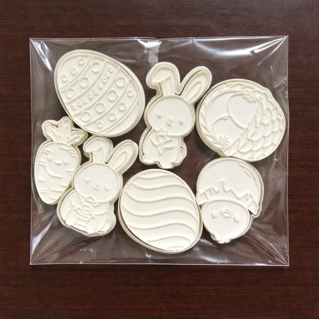 Kit Cortador Marcador Forminha Páscoa 7 Peças Coelho Ovo Cenoura Cesta e Pintinho