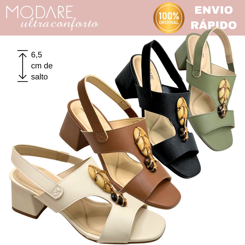 Sandália Salto Médio Modare 7172.127 - 6,5cm com Conforto Extra, Solado Leve e Ideal para Uso Diário