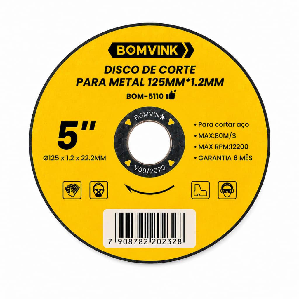 Kit 10 Discos de Corte Para Metal 5” BOMVINK 1,2mm Alta Performance