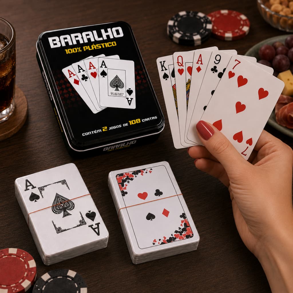 Baralho Duplo Para Truco Pôquer Com Case De Metal 108 Cartas 100% Plástico (PVC) Laváveis