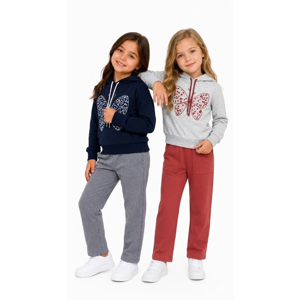 Conjunto Infantil Feminina Estampado de Borboleta Estiloso Confortável Básico Inverno