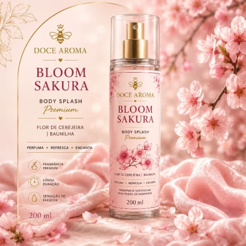 ✨ BODY SPLASH PREMIUM BLOOM SAKURA | FLOR DE CEREJEIRA & BAUNILHA | 200ML 🌸