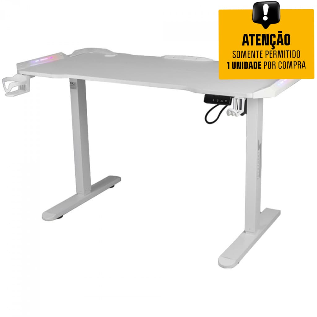 Mesa Gamer SuperFrame Epic Pro, RGB, Altura Ajustável, Com Suporte Para Headset e Copo, White
