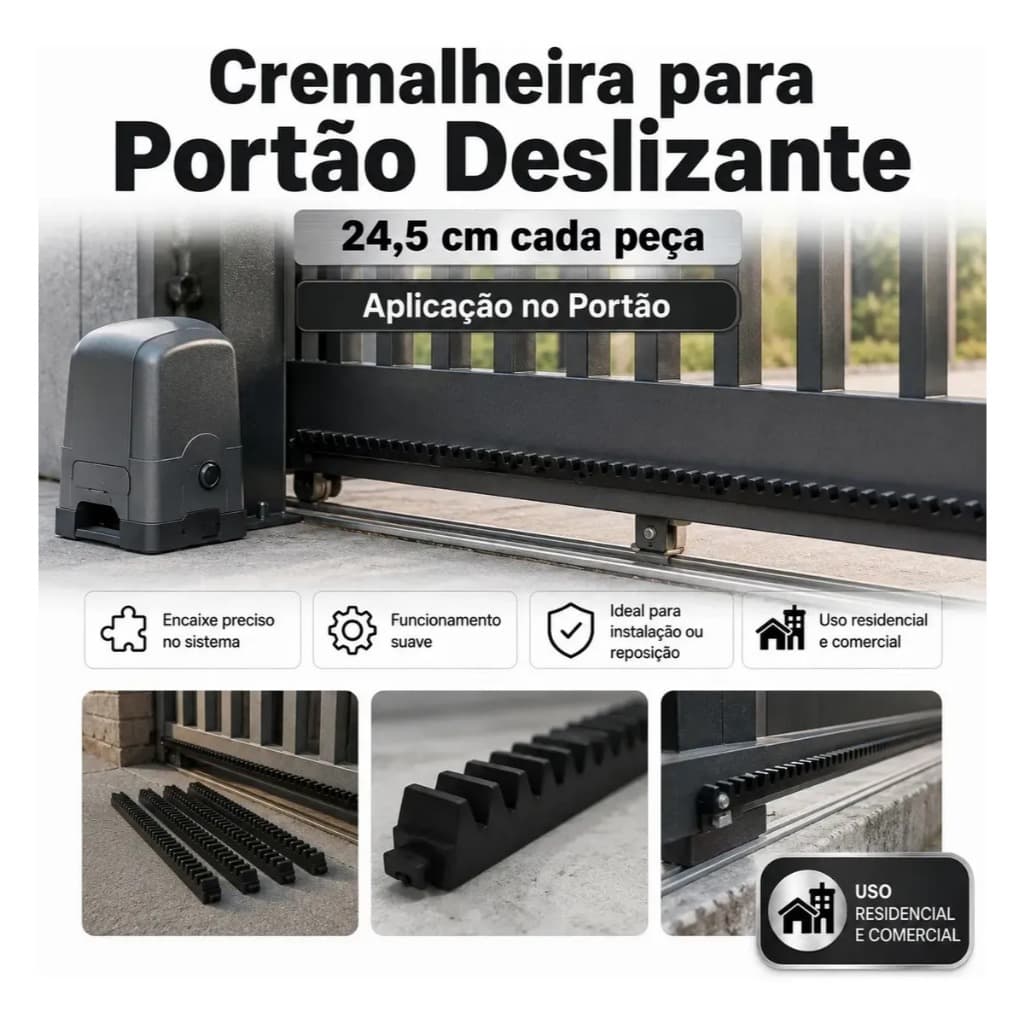 Kit Gomo Cremalheira Nylon 25cm Rossi Peccinin Preto 3, 8, 10, 12 ou 20 Unidades - Portão Automático