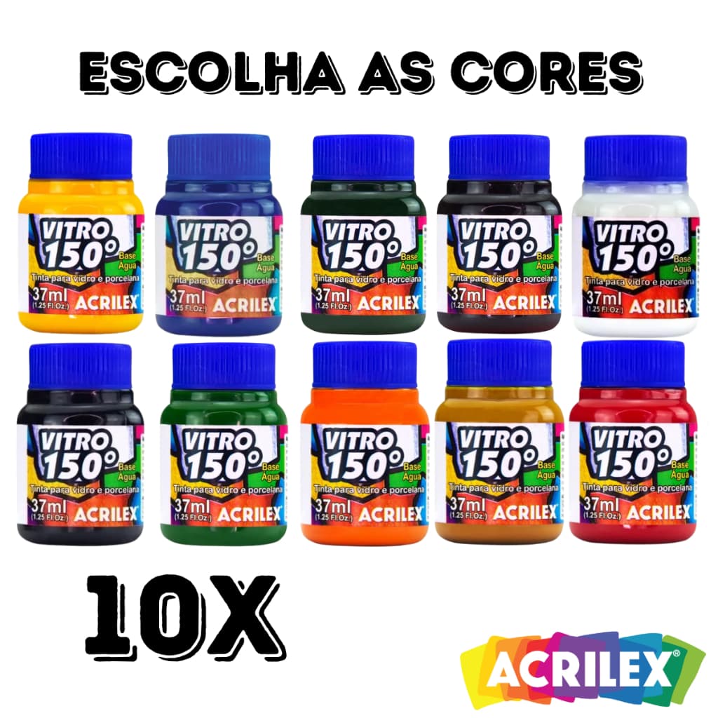 Kit 10 Tinta Vitro 150 37ml Escolha as Cores Acrilex