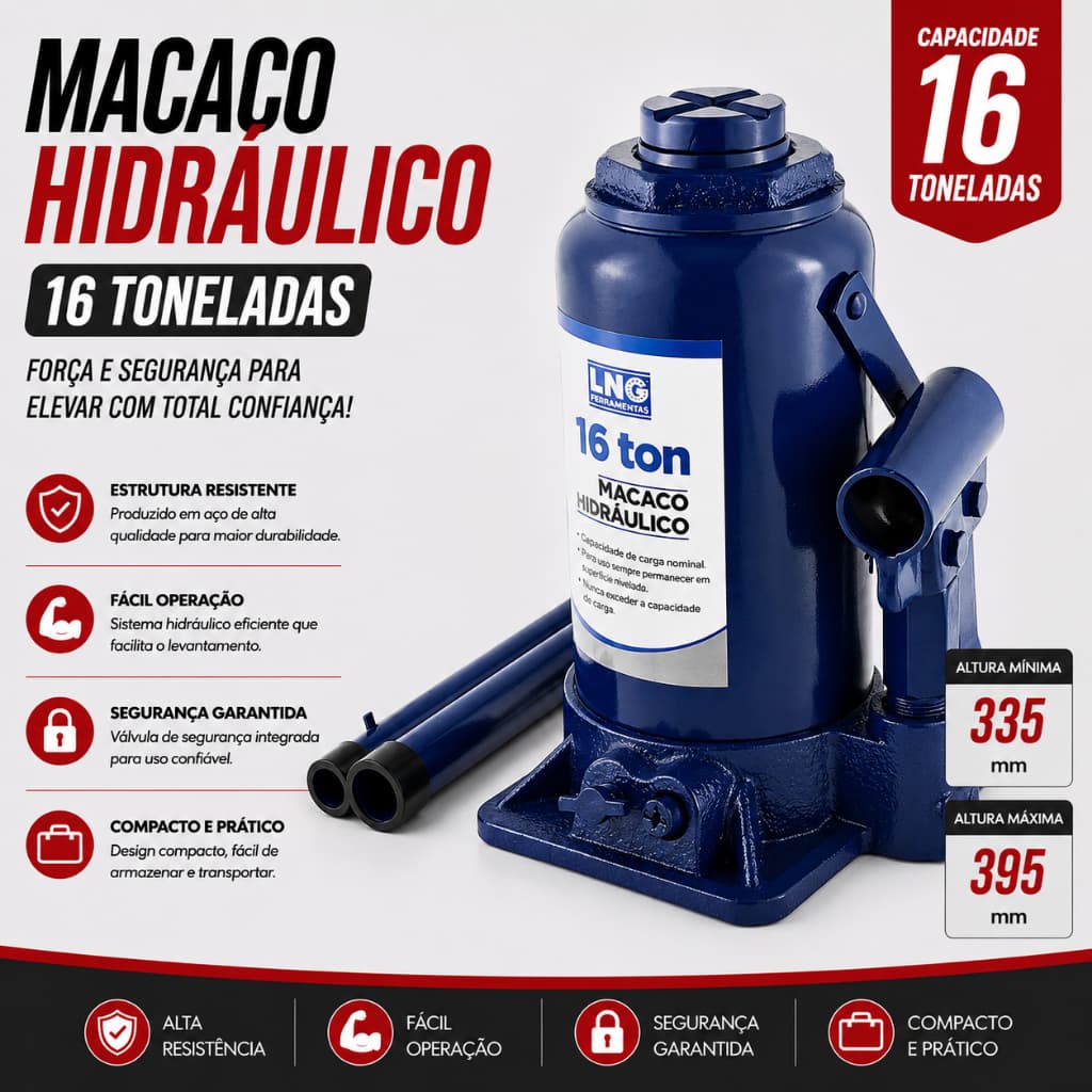Macaco Hidráulico 16t Tipo Garrafa LNG Compacto Original Azul Para Linha Pesada