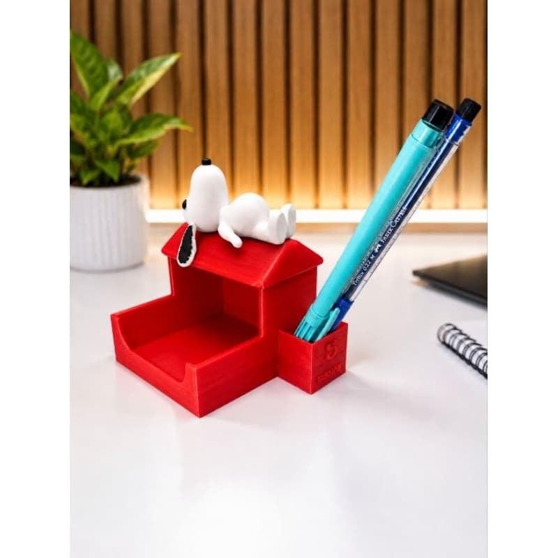 porta post-it Snoopy com suporte para caneta, organizador de mesa (3D 7,5 X 7,5)