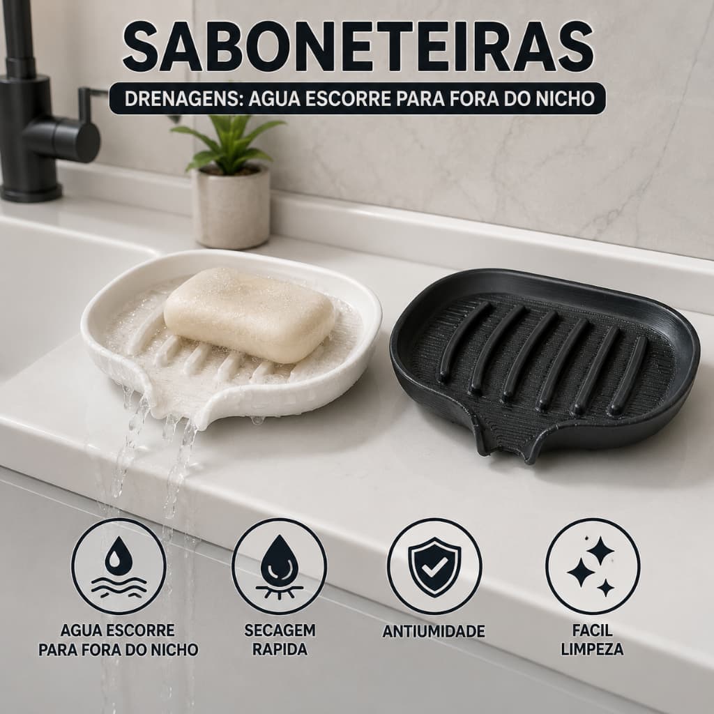 Saboneteiras para Lavabo com Escoamento Rápido Evita Lodo e Conserva o Sabonete