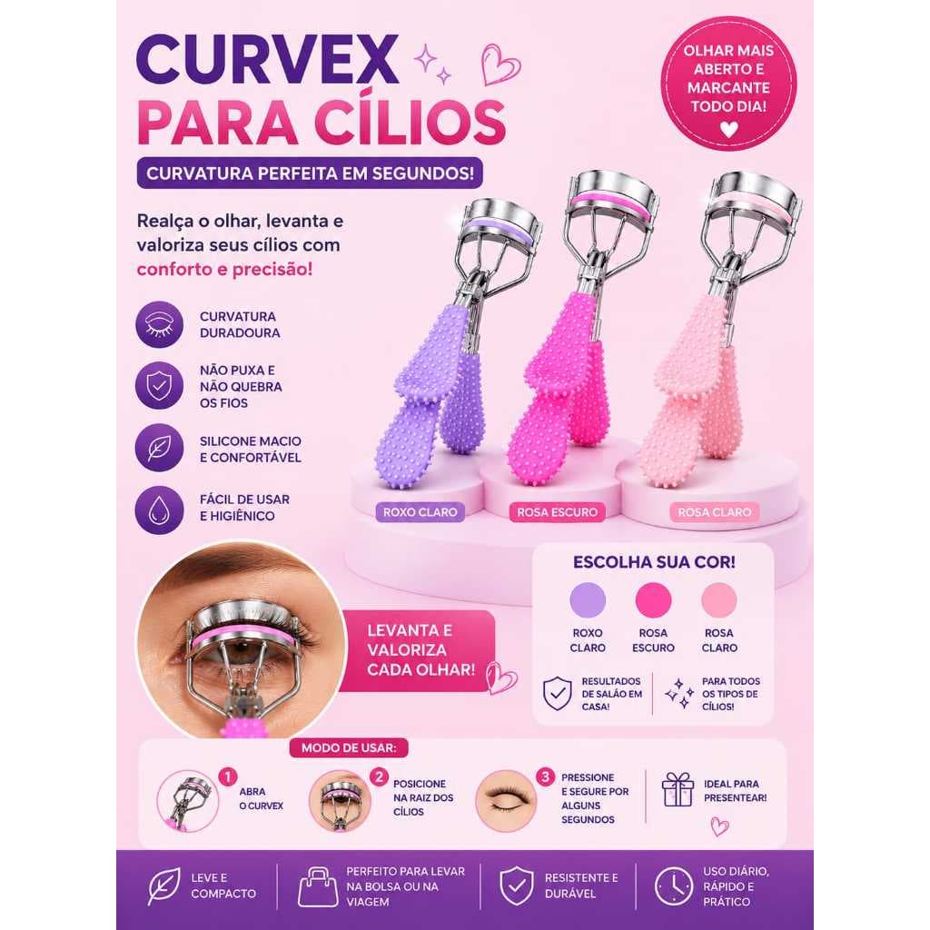 Curvex para Cílios com Cabo de Silicone Antiderrapante – Curvatura Perfeita e Conforto no Uso Diário