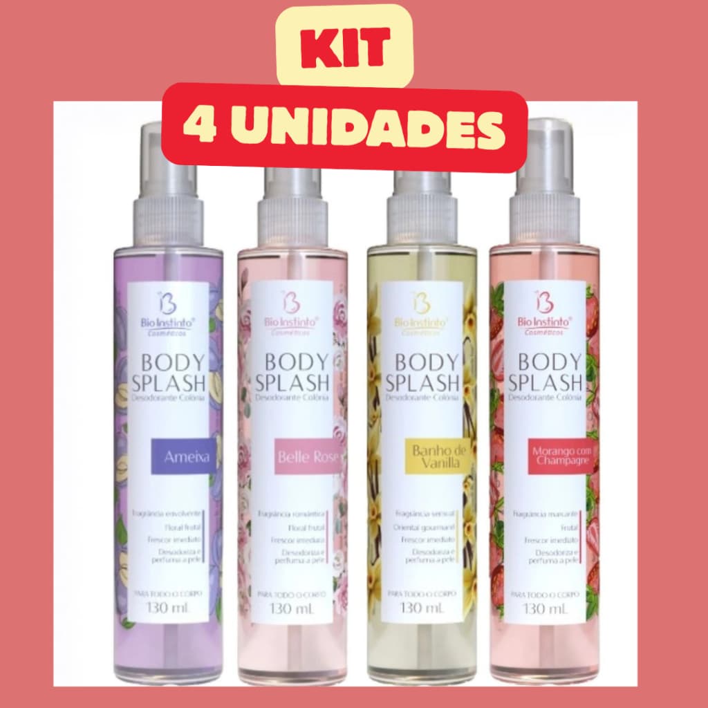Body Splash Desodorante Corporal 130ml Bio Instinto 4 unid Perfume
