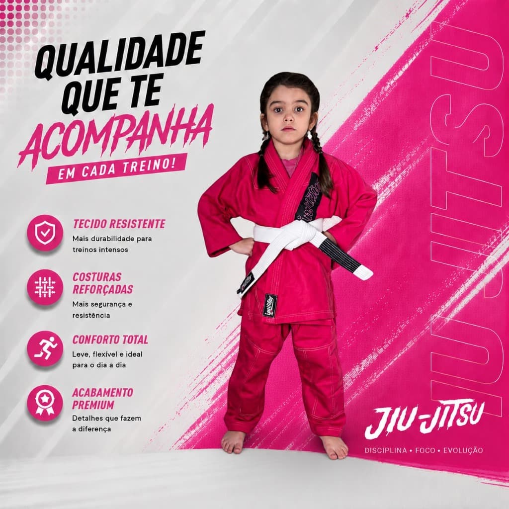 Kimono Jiu Jitsu Rosa Infantil Reforçado Jiujitsu, Judo Kids Envio Ja!
