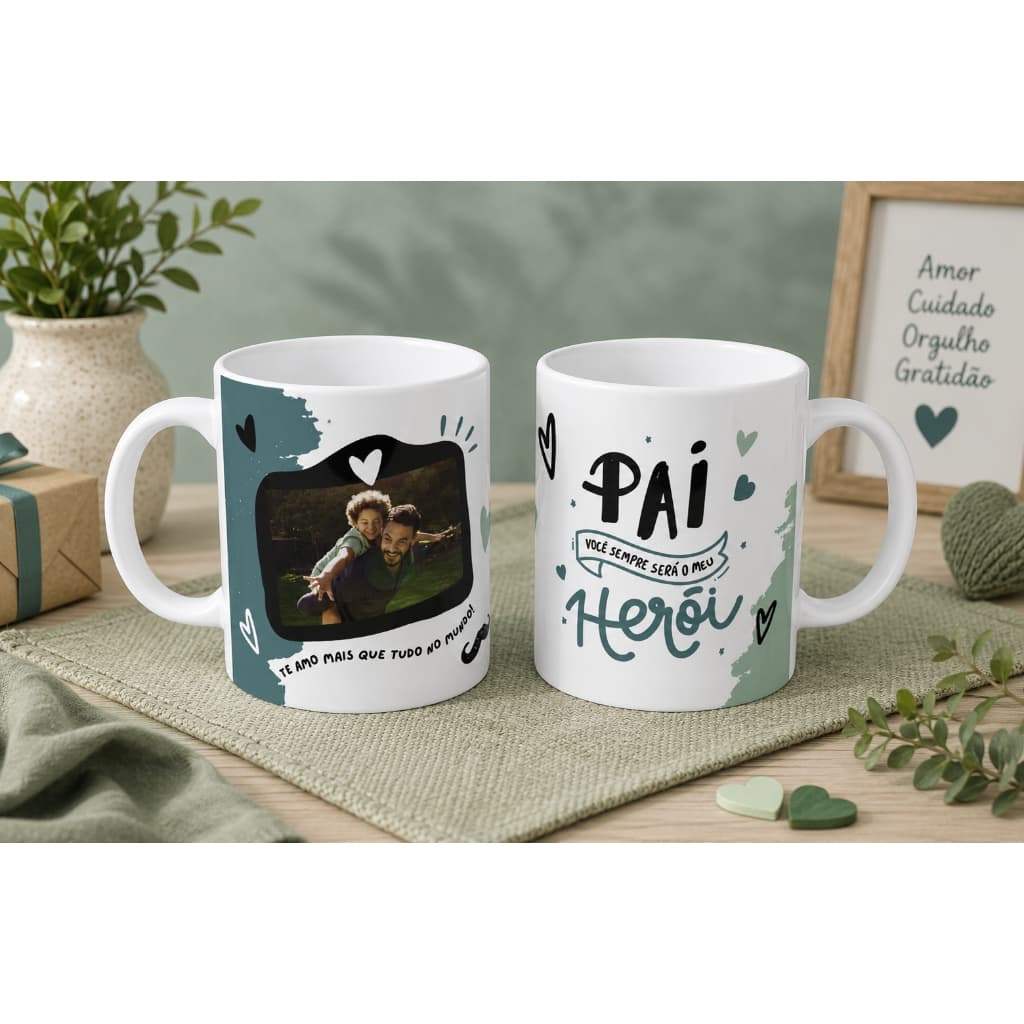 Caneca Personalizada com Foto Dia dos Pais | Presente Exclusivo para Pai | Porcelana 350ml