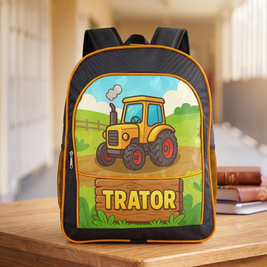 Mochila Infantil Menino Grande Trator Fazendinha Escolar Reforçada Resistente Bolso Lateral