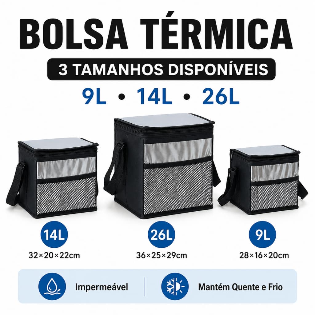 Bolsa Térmica Impermeável Grande Capacidade Almoço Marmita Com Alça Isolamento Térmico 9L 14L 26L