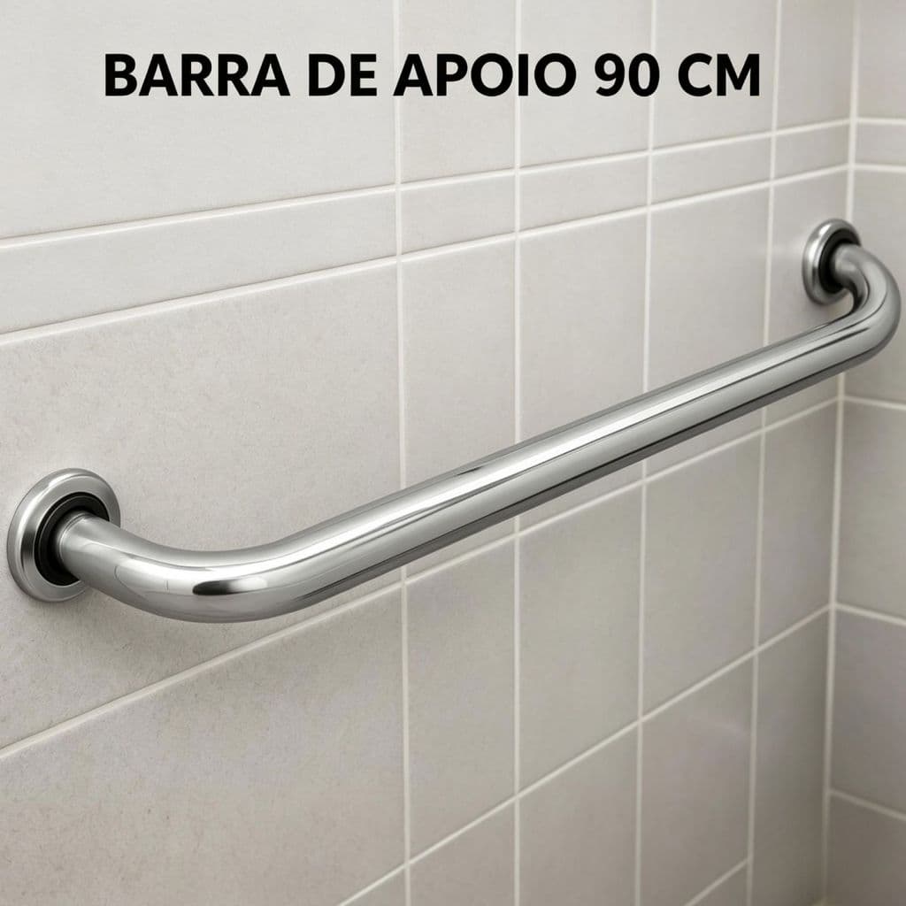 Barra de Apoio 90cm Alumínio Cromado Segurança Banheiro Idosos PCD Cadeirantes Suporta 150kg