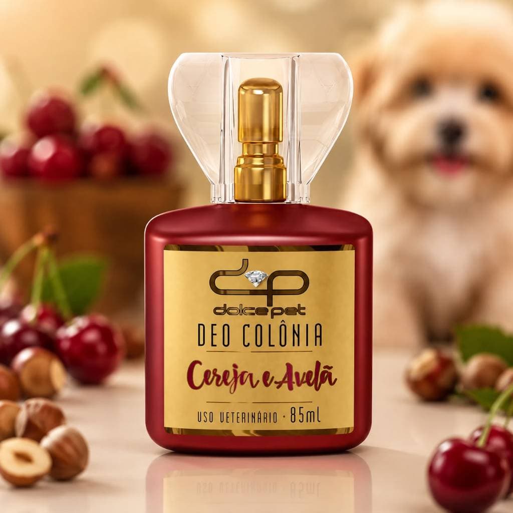 Perfume Para Cachorro e Gato Dolce Pet Cereja e Avelã 85ml Colônia Pet Pós Banho Cheiroso