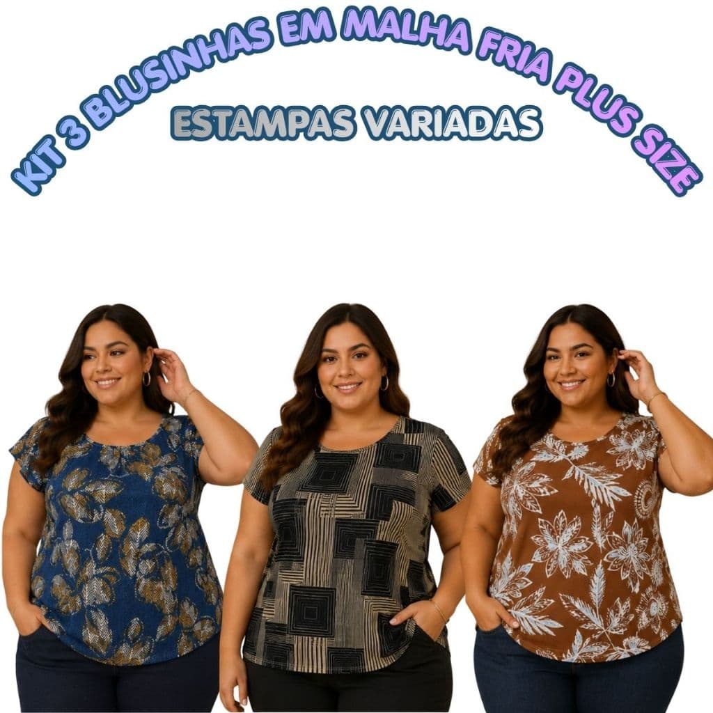 Kit 3 Blusinhas Plus Size Feminina Liganete Malha Fria Casual Senhora