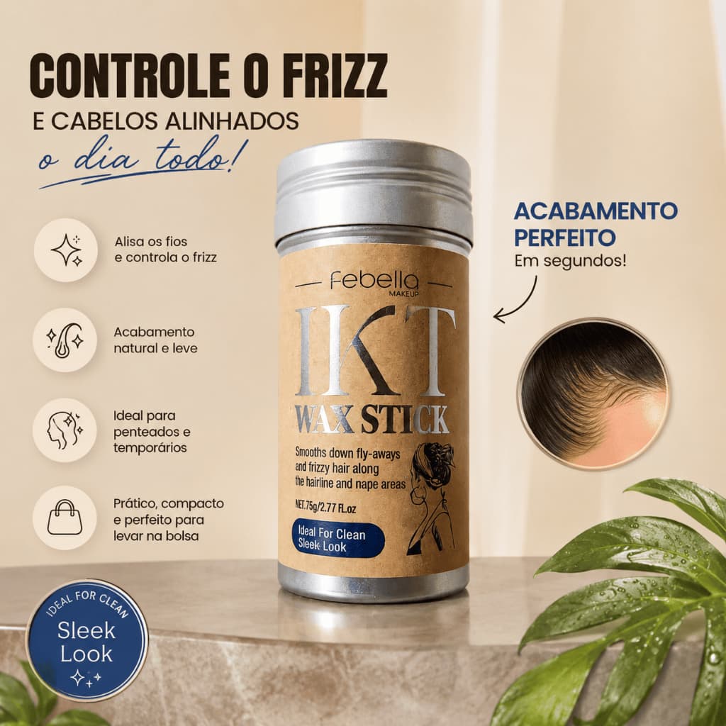 Bastão Anti Frizz Febella Wax Stick Cera Capilar Modeladora Baby Hair Controla Frizz Hidrata Fios Arrepiados