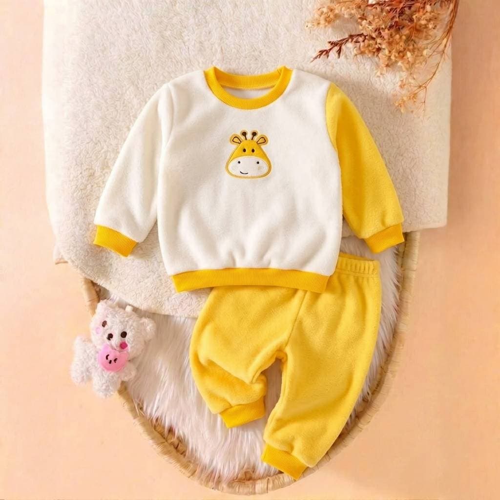 Conjunto em Fleece de Frio Blusa e Calça Bordado Infantil Bichinhos Menino e Menina Unissex Inverno
