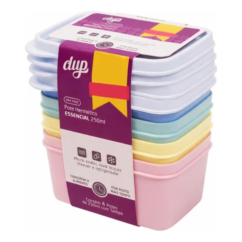 Potes Herméticos DUP Essencial 250ml Resistentes, Empilháveis e Livre de BPA