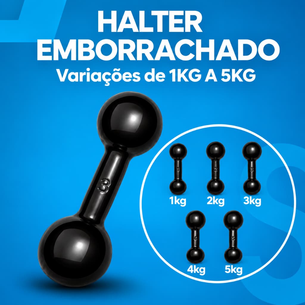 Halter Emborrachado 1kg a 5kg Ferro Fundido Peso Academia Musculação Treino Funcional