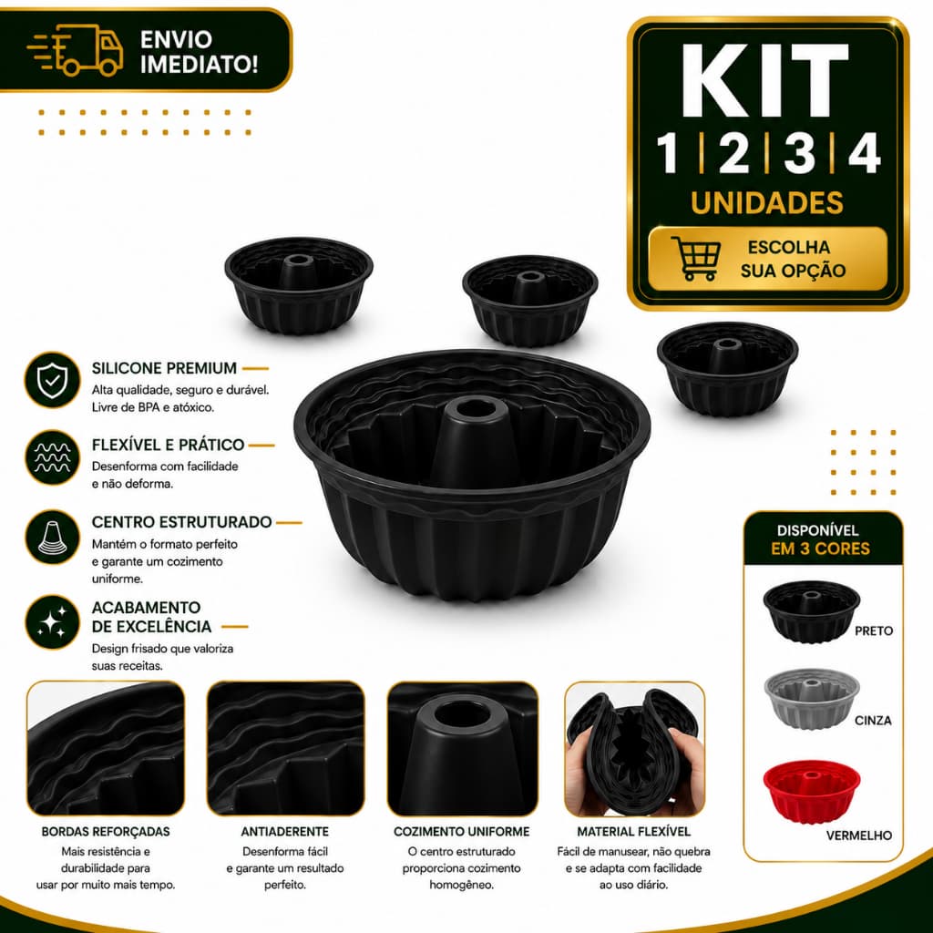 Forma De Silicone Para Pudim 17cm 1/2/3/4 Para Bolo Vulcão E Pudim Antiaderente Flexível Fácil Desenformar Reutilizável