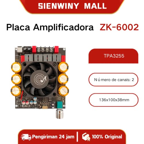 Placa Amplificadora De Pós Puro DC18-50V ZK-6002 2.0 Estéreo Com Modulação De Alta E Baixa Frequência 600W + 600W TPA325