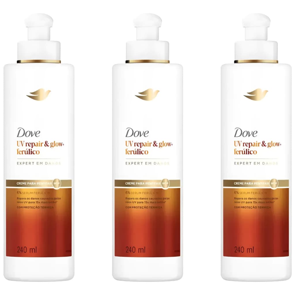 Kit 3 Unidades Dove Creme Pentear Uv Repair & Glow+ferúlico 240ml