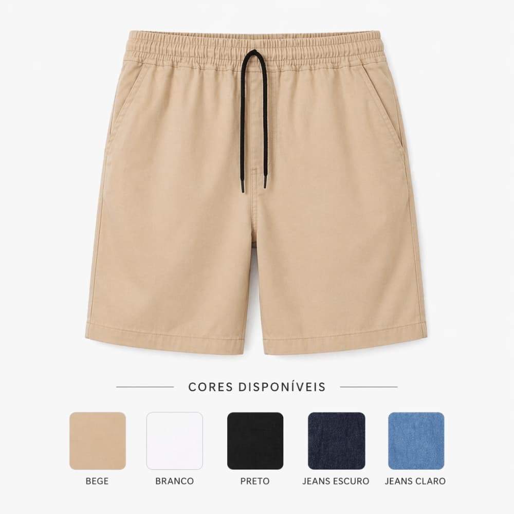 Bermuda Sarja Elástico na Cintura com Cordão Confortável Masculina Casual Dia a Dia
