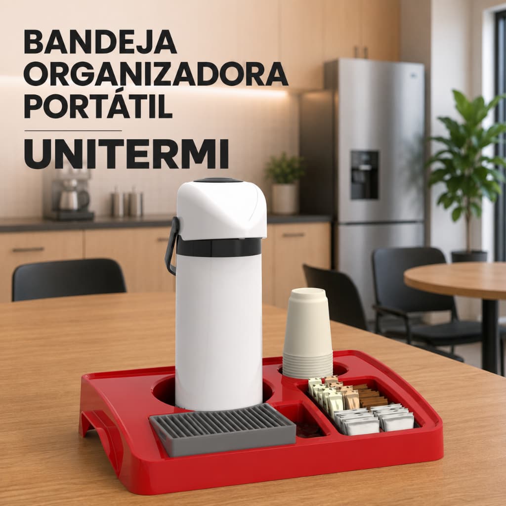 Bandeja Organizadora Café Unitermi Servire Porta Garrafa Térmica Copos Sachês Açúcar Copa Escritório