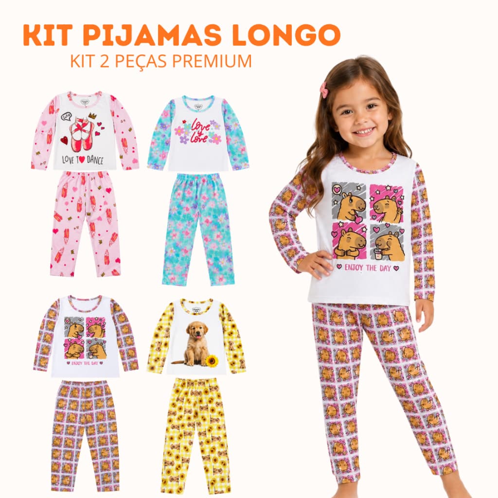 Kit 2 Conjuntos  Pijamas Infantil Menina/Feminino Brinde 2 Cabides Rosa