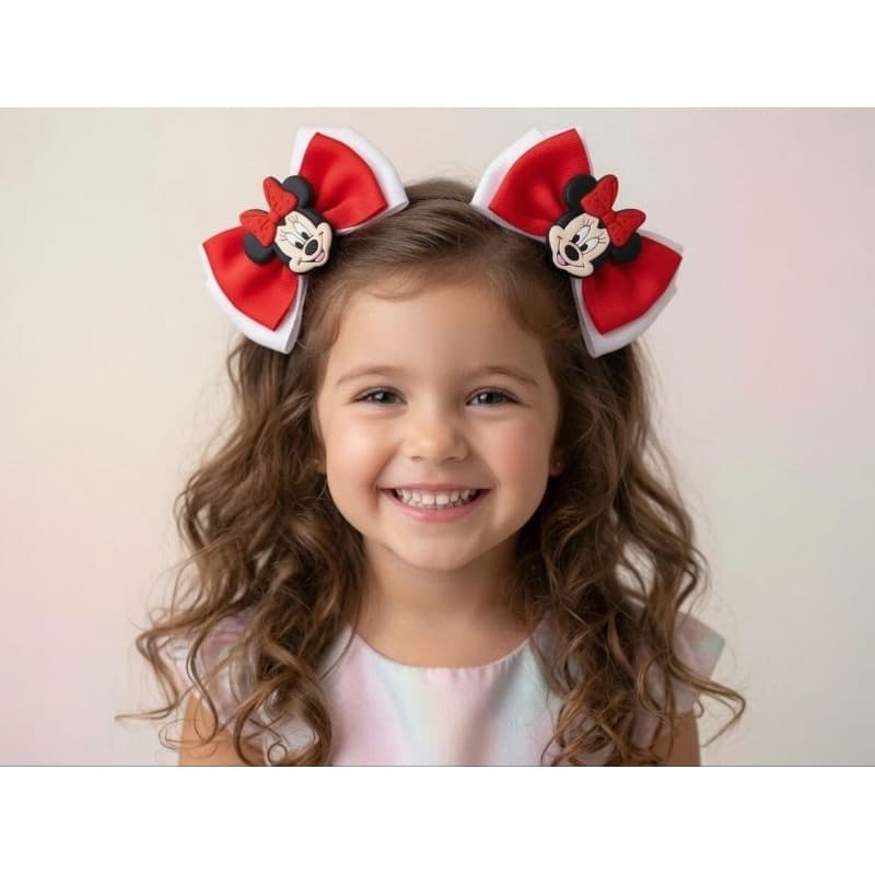 Laços de cabelo Infantil Vermelho e Rosa Boutique 8cm Presilha Bico de Pato Menina Festa Escola
