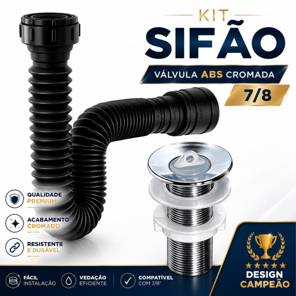 Sifão Sanfonado Preto Válvula Pia Cozinha Lavatório Tanque Banheiro Cifão ABS Cromada PVC