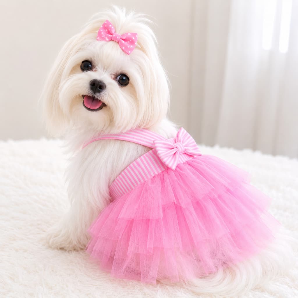 Vestido para Pets Look Luxo de Festa Verão para Cães e Gatos Vestido com Tule Princesa