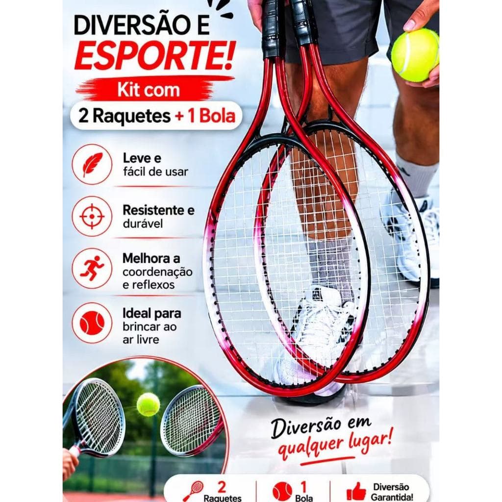Kit Tenis Com 2 Raquetes + Bola E Capa Com Alça