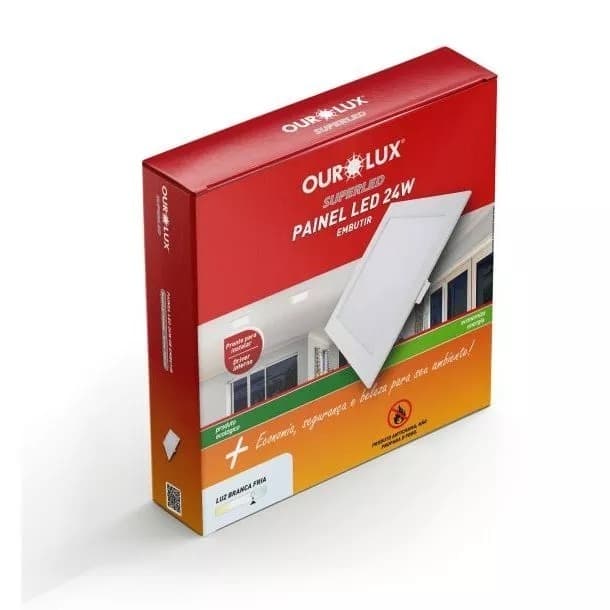 Painel LED Embutir 24W Ourolux 6500K Branca Fria Quadrado — Iluminação Forte, Econômica e Moderna!