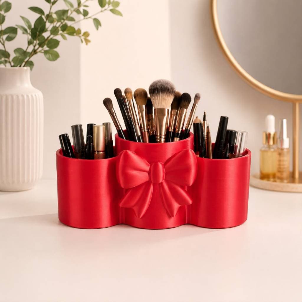 Porta Pincéis de Maquiagem e Canetas com Laço Elegante – Organizador de Mesa