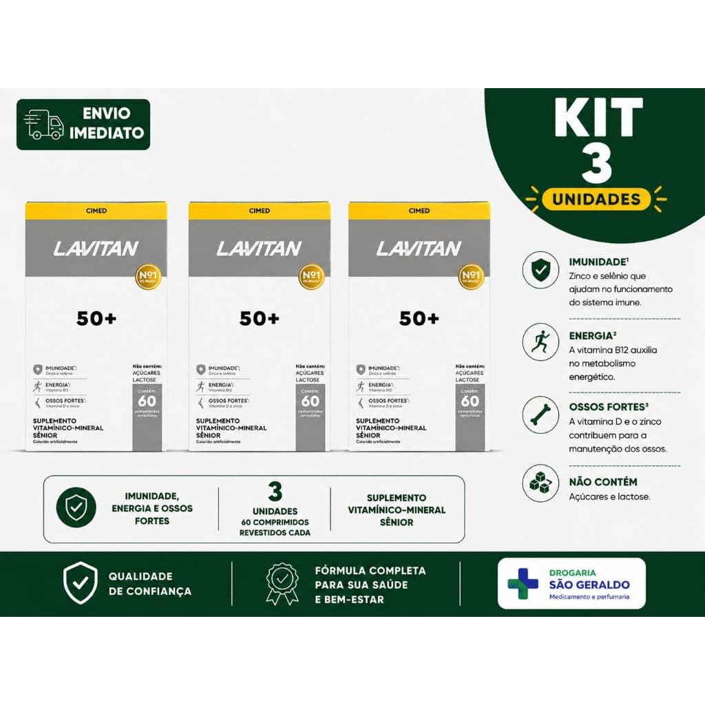 kit 2 e 3 Lavitan 50+ 60 Comprimidos Cimed Suplemento Alimentar Multivitamínico Sênior Imunidade Ossos Energia Original