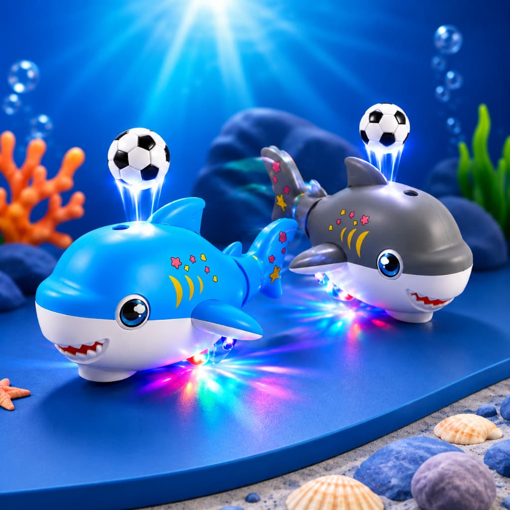 Brinquedo de Crianças Tubarão Bola Flutuante com Luz LED, Sons e Movimentos Divertidos