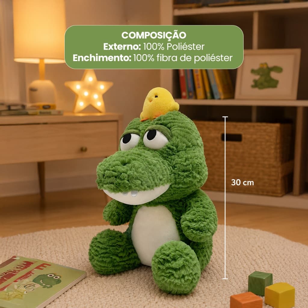 Pelúcia Jacaré Dengoso Com Passarinho Hipoalergênico Ursinho De Pelucia