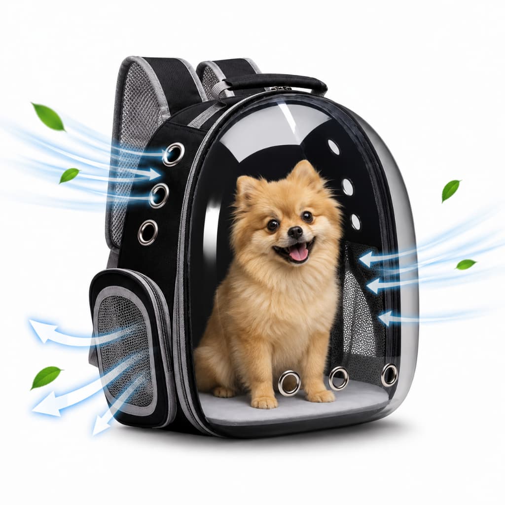 Mochila Pet Transporte para Cães e Gatos Visão Ampla com Entrada de Ar - cor Preta