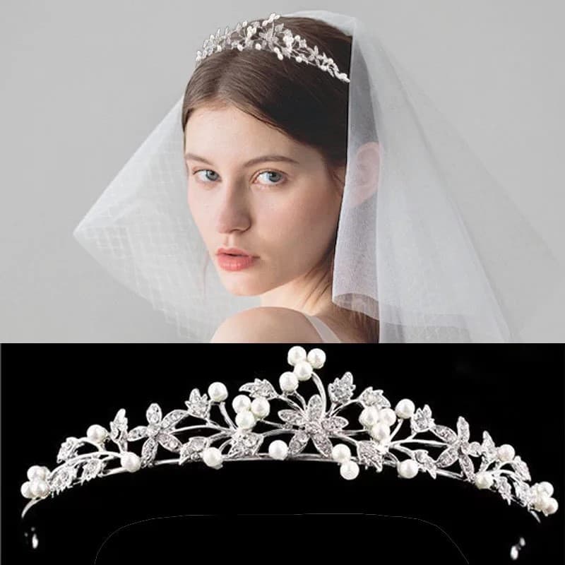 Tiara Enfeite de Cabelo Coroa de Noiva Pérolas  Princesa Elegante Casamento Festa Debutante Madrinha Daminha