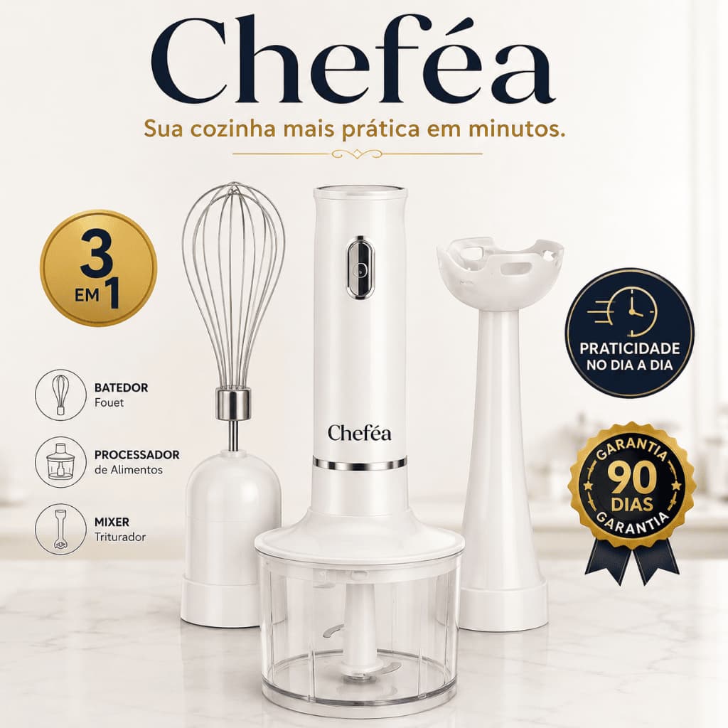 Mixer 3 em 1 Cheféa 127V Processador Batedor Elétrico Portátil Triturador de Alimentos