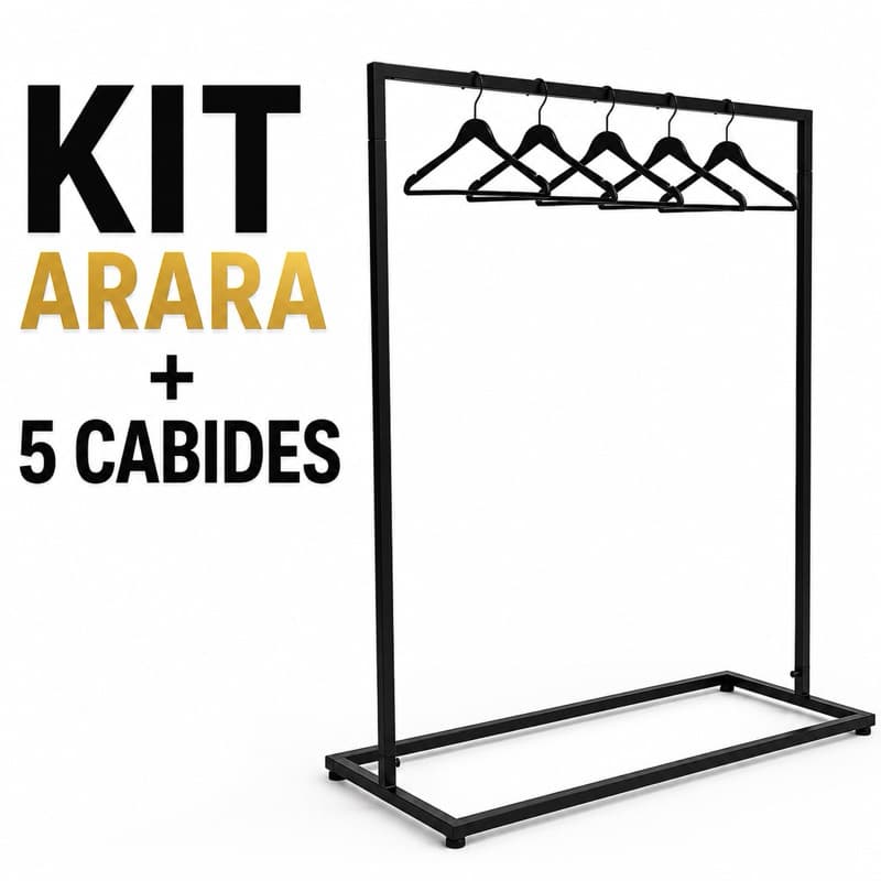 Kit Arara Ilha Premium com 5 Cabides | Expositor Moderno para Loja e Boutique