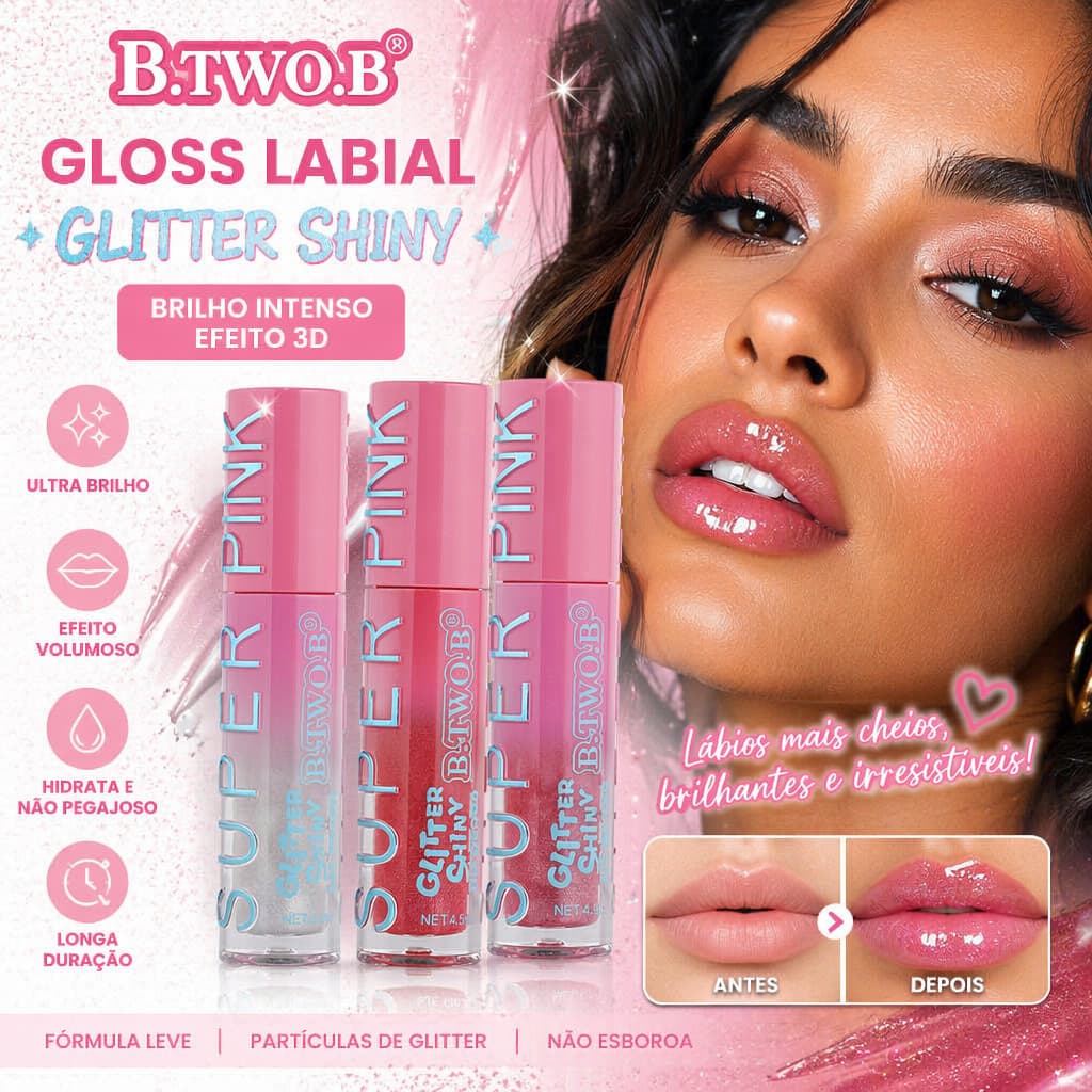 B.TWO.B Gloss Labial Glitter Shiny Efeito Volume 3D Fórmula Leve Hidrata os Lábios Sem Sensação Gostosa