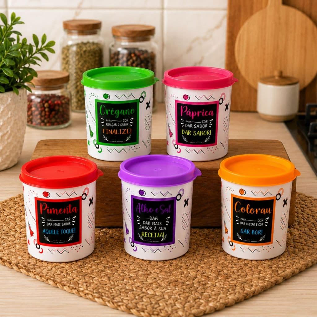 Kit 5 Potes Plasticos Porta Condimentos Temperos Com Tampa 200ML