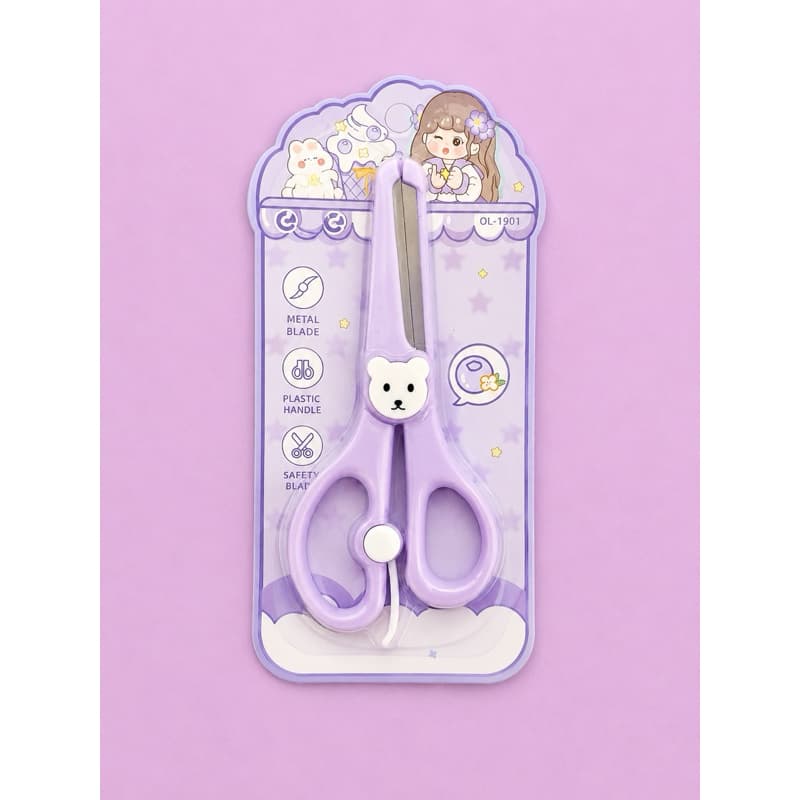 Tesoura Escolar Kawaii Ursinho Lilás | Tesoura Fofa para Escola, Planner, Artesanato e Escritório